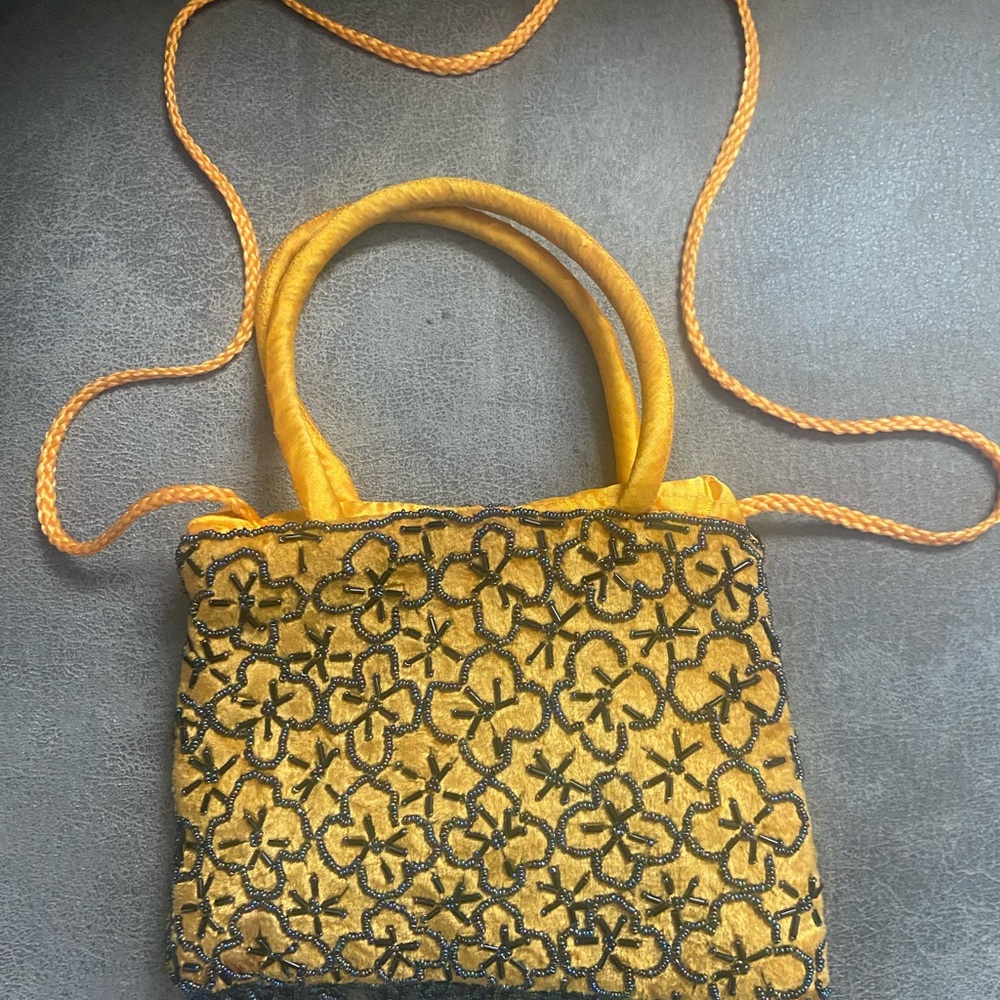 Vintage Embroidered Yellow Handbag Jessica McClintock 1980s